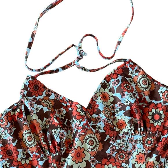 Short Dress Sleeveless Self Tie Backless Open Back Floral Large - Picture 2 of 6